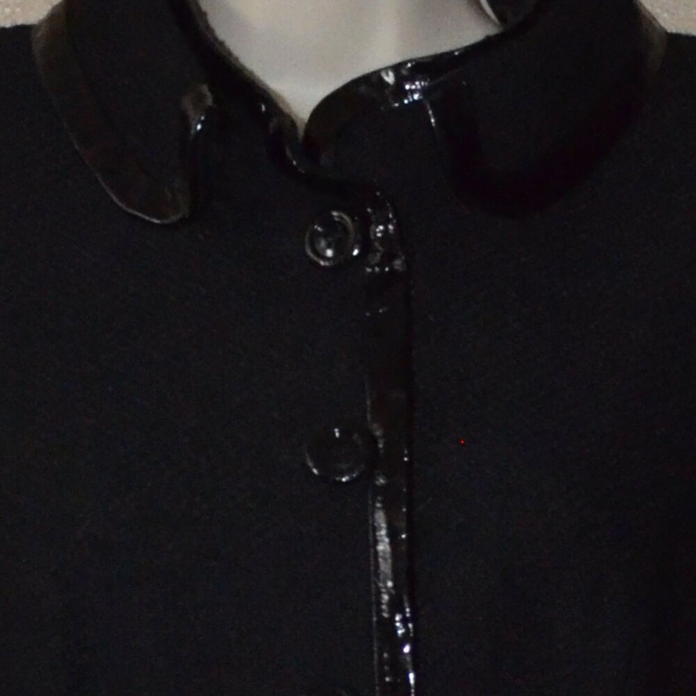 Sz 34 0 Escada Black Textured Patent Leather Trim Detail Skirt Blazer Suit Set - Picture 8 of 14